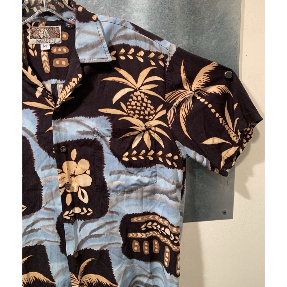 Vintage KALAHEO Hawaiian Tribal Floral Button Shirt Size M Made in Hawaii USA - Picture 14 of 15